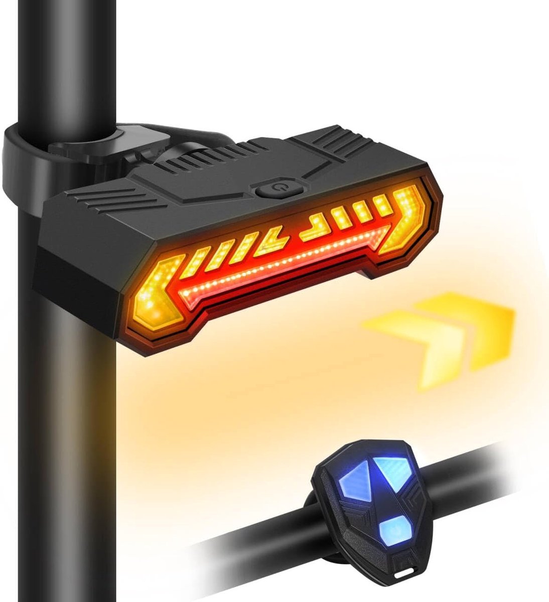 KZQ Fietsachterlicht Met Richtingaanwijzers - Draadloze Afstandsbediening - 120dB Geluidssignaal - 5 Modi - USB-C Oplaadbaar - IPX5 Waterdicht - Universele Montage - Zwart