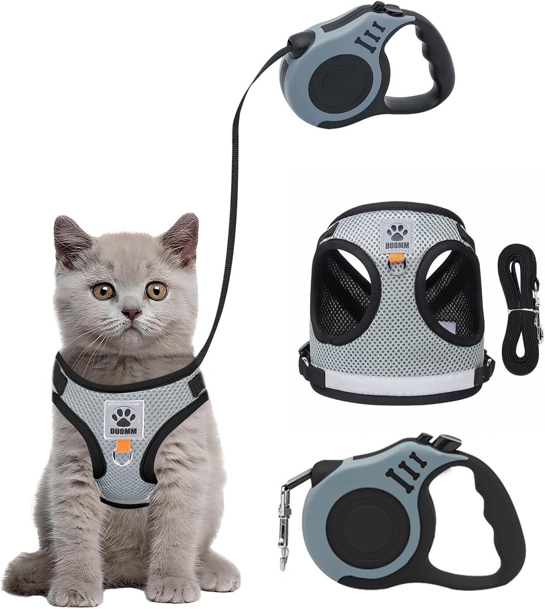 Kattenharnas en riem set - Grijs - M - Ontsnappingsbestendig en Verstelbaar - Voor Katten