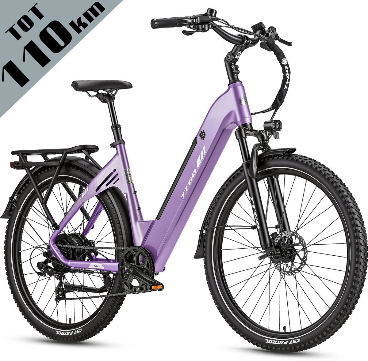 TTGO C5 Elektrische Fiets - 648Wh Accu - Actieradius tot 110 km - 48V 250W Motor - Hydraulische Schijfremmen - 27,5 × 2,4 Inch Banden - Shimano 7 Versnellingen - Aluminium Frame - LCD Display - Elektrische Stadsfiets - Max. Belasting 125 kg - paars