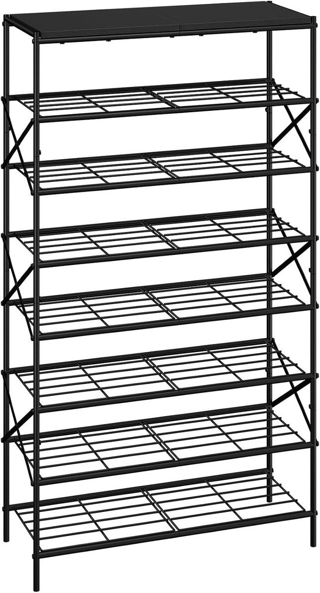 8-laags schoenenopbergrek met grote capaciteit, metalen organizer voor 32 paar schoenen, ideaal voor hal, kast en garage, zwart