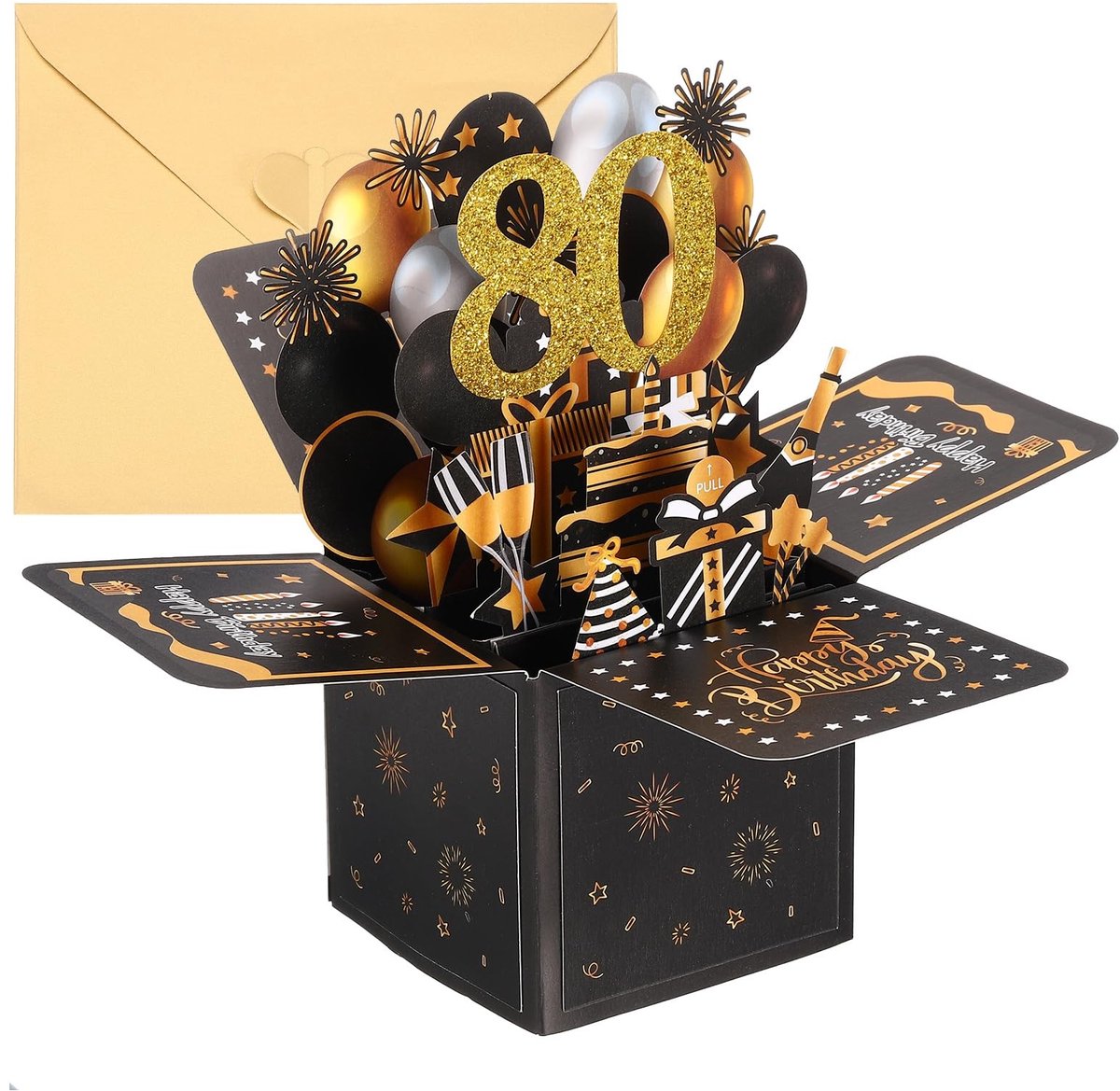 Elzusha - 3D Verjaardagskaart Pop-out met Gouden Folie en Envelop
