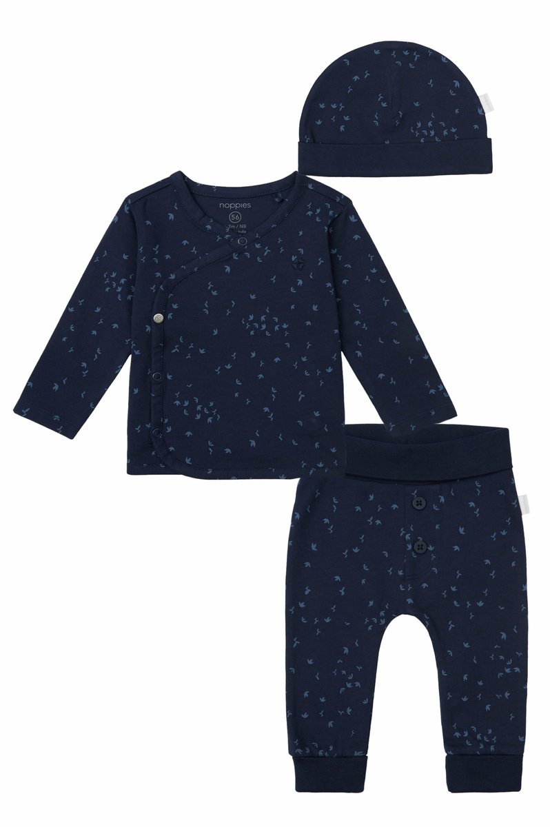 Noppies - Kledingset - 3 delig - Broek Nicea Donkerblauw - Shirt Nantes Donkerblauw - Muts Navar - Maat 56
