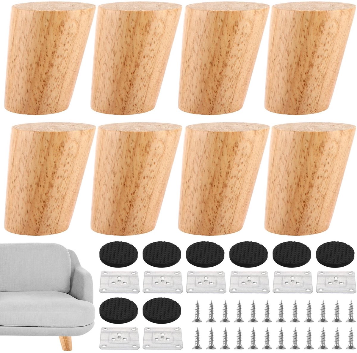 Elzusha - Set van 8 Houten Meubelpoten 6 cm met Montageschroeven