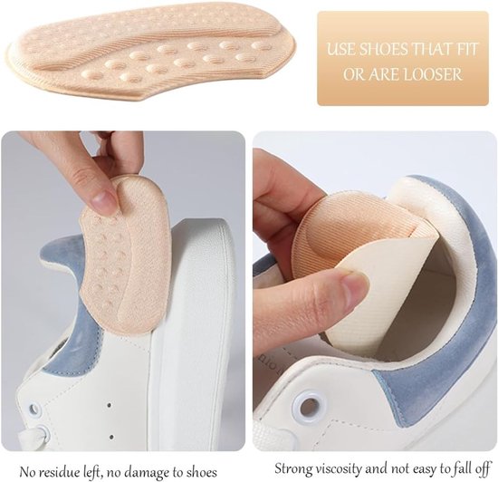Set van 4 Hielkussens, Dikke Zolen, Antiwrijving en Drukverlichting voor Grote Schoenen, Zelfklevend, Zwart en Beige, Comfort en Ondersteuning — afbeelding 4