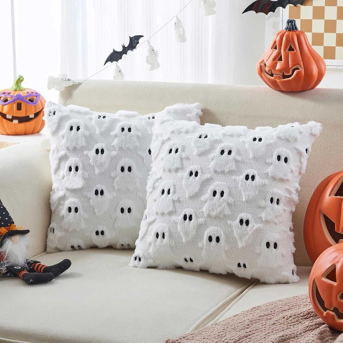 Elzusha - Set van 2 Halloween Kussenhoezen met Pompoen en Spook Design