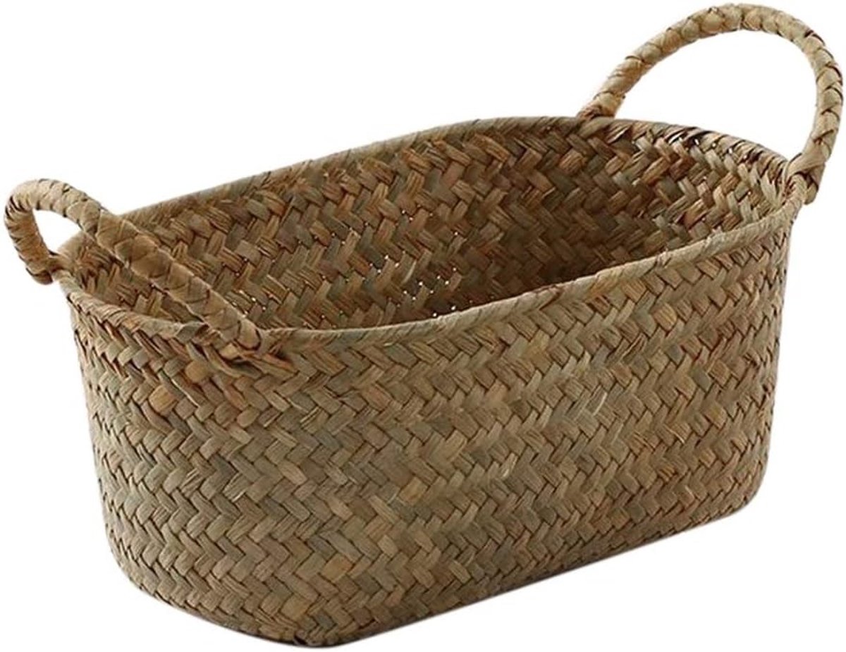Handgeweven Opbergmand van Stro voor Voedsel, Make-up en Fruit - Ideaal voor Organisatie (S, 24x15x9cm)