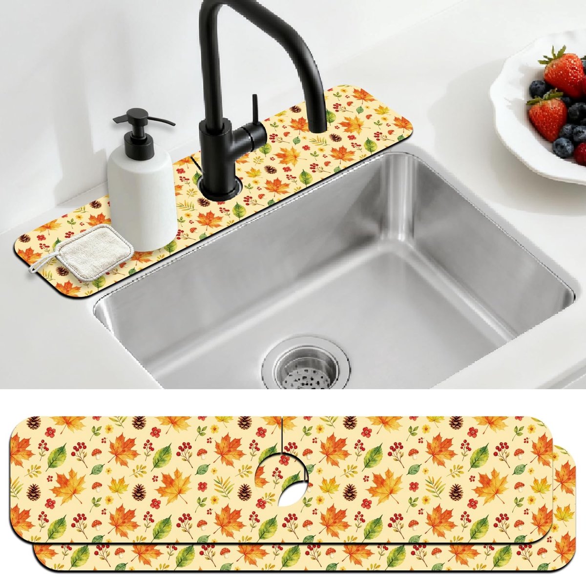 Elzusha - Set van 2 Keukenspoelbak Spatbeschermingsmatten met Herfstpatroon