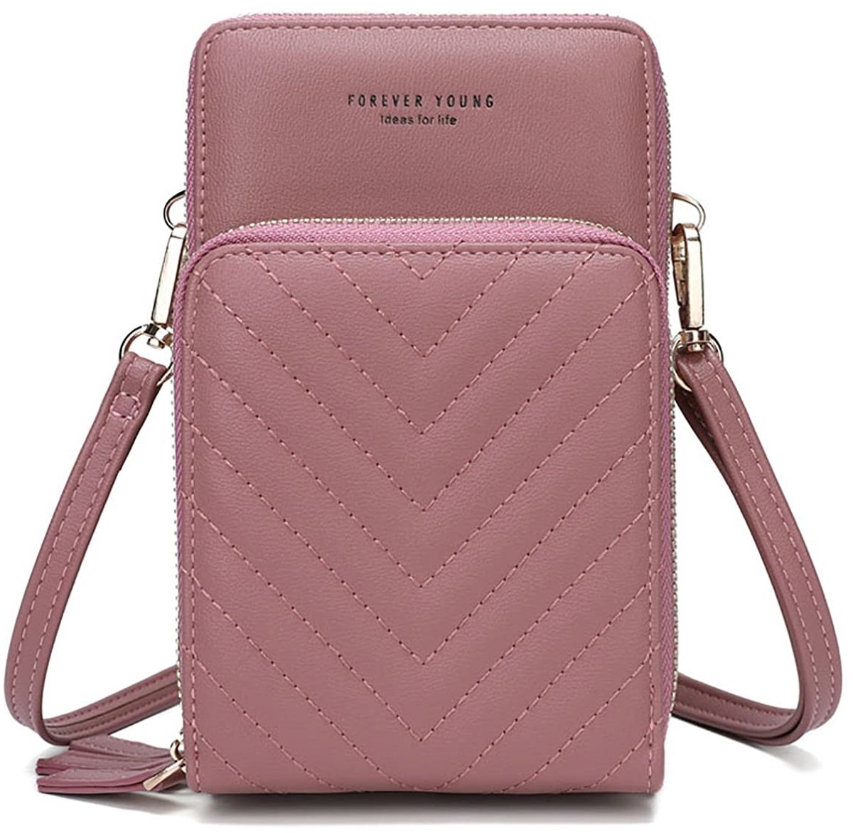 Elzusha - Crossbody Telefoon Tas voor Vrouwen - Lichtgewicht met 3 Hoofdvakken - Kleur c-pink