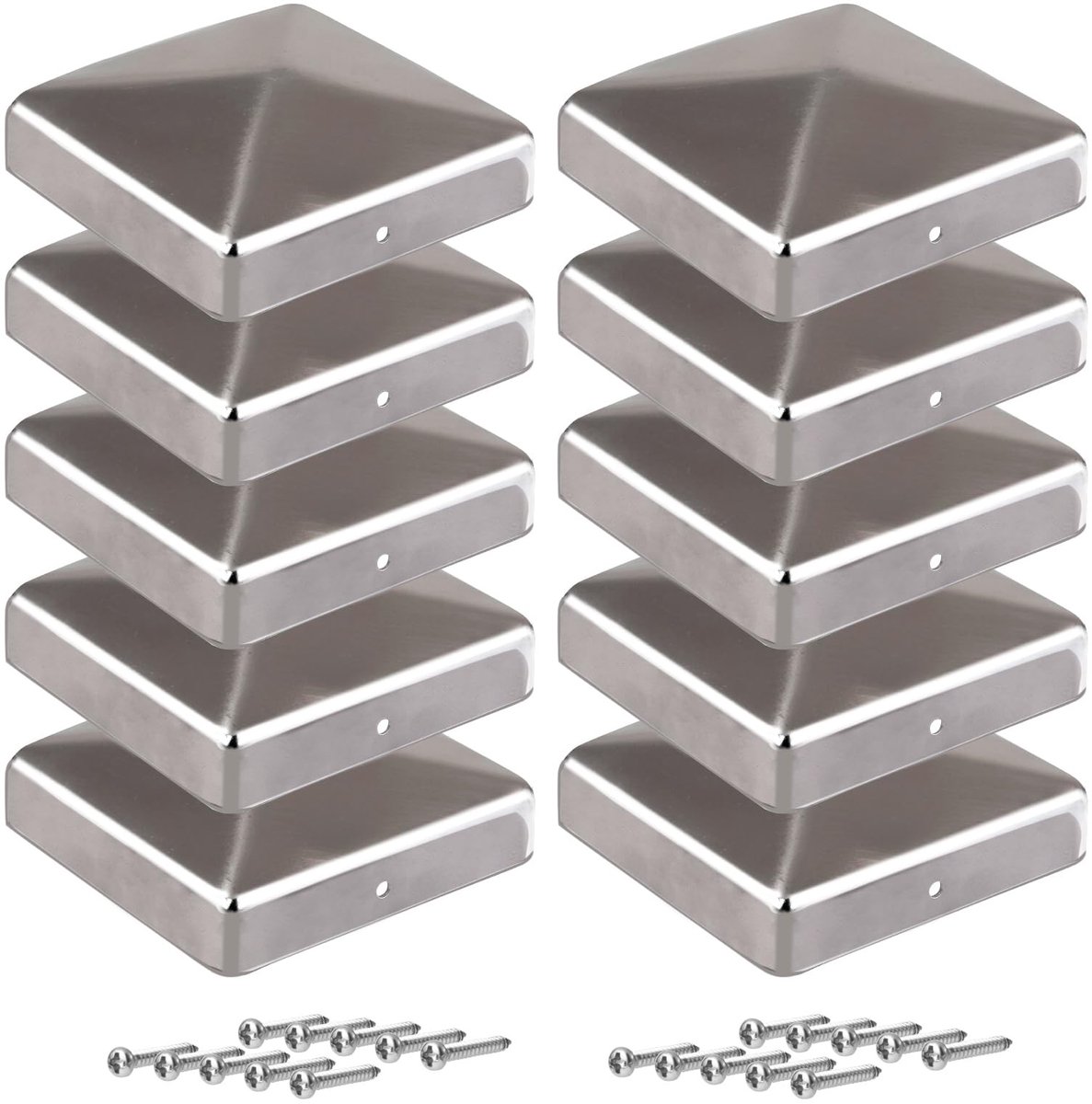 Elzusha- Paalkappen 10 Stuks - Verzinkte Stalen - Piramidevormig - Geschikt voor 7x7 cm Houten Tuinpalen - Inclusief RVS Bevestigingsschroeven - Weerbestendig - Paaldoppen