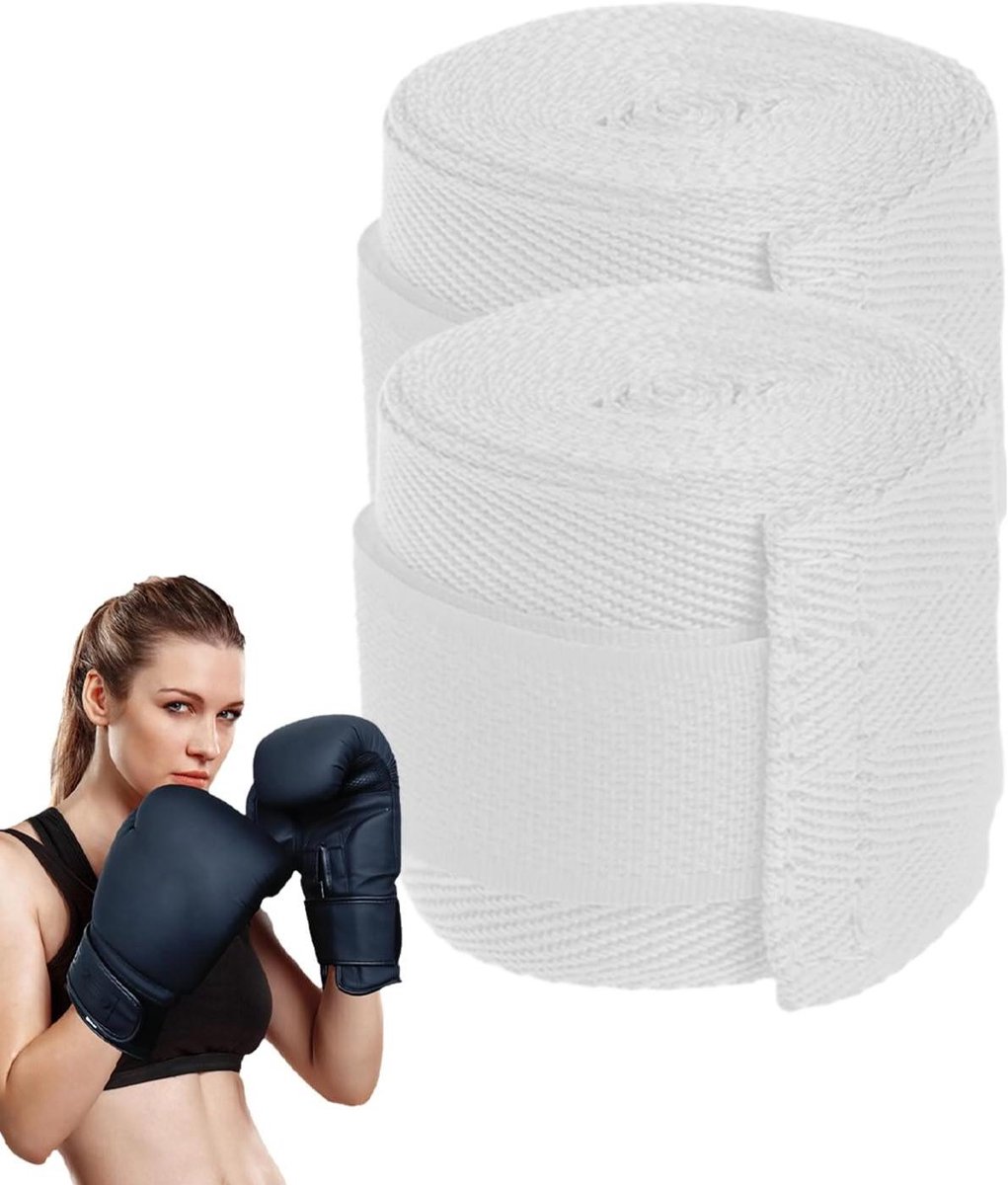 Boksen Hand Wraps - Compressie Bandage - Vechtsport Training - Ademend Katoen Materiaal - Universele Lengte - Wit