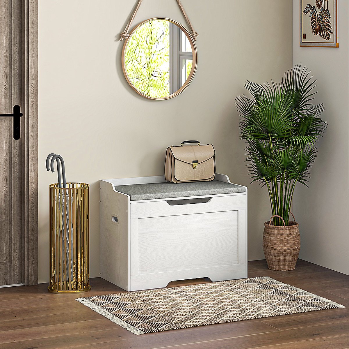 REDOM - Opbergbank met deksel - Opbergruimte 103 liter - Afneembaar zitkussen - Scandinavisch & basic - Woonkamer slaapkamer hal - Polyester en spaanplaat - Wit - 75 x 40 x 56 cm
