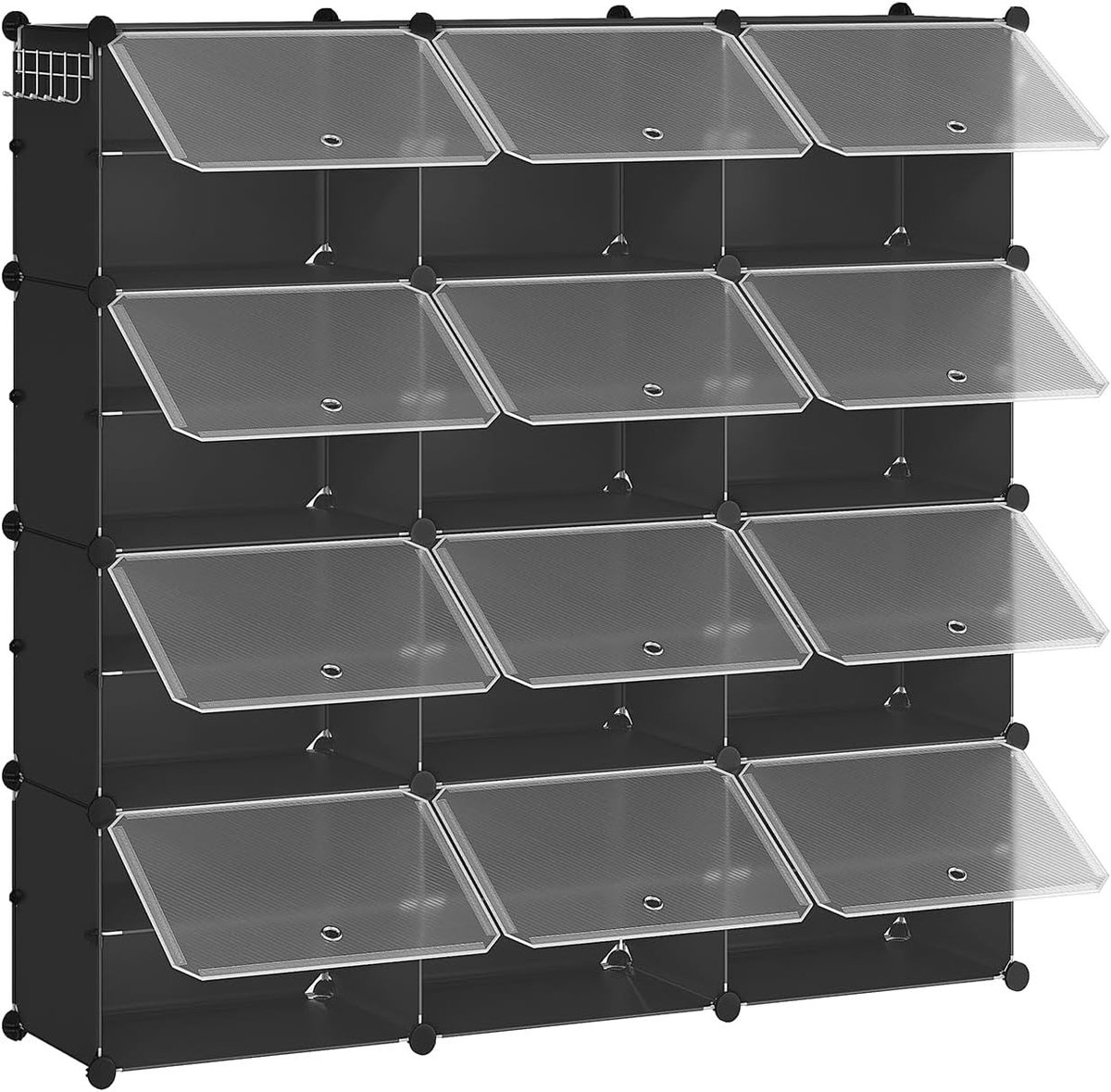Schoenenrek met 12 Compartimenten voor 48 Paar Schoenen, Smal met Deuren, Ideaal voor Woonkamer, Slaapkamer en Hal, 40 x 30 x 30 cm, Zwart, Ruimtebesparend en Functioneel