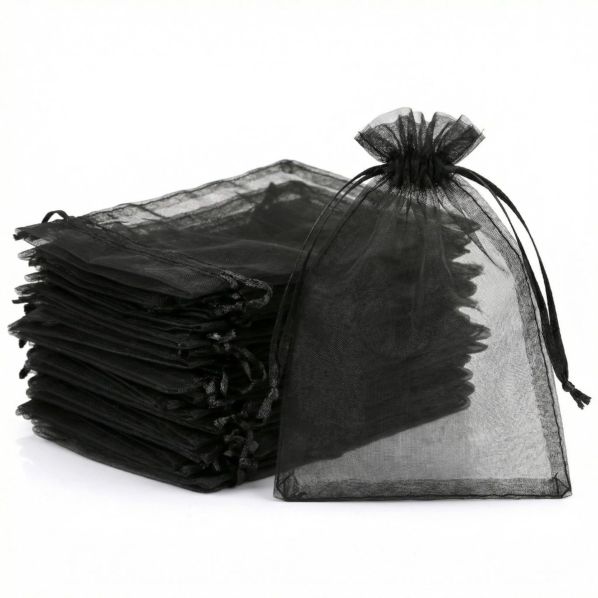 Elzusha- Organza Tassen 120 Stuks - Zwarte Cadeautassen - 10 x 15 cm - Geschikt voor Sieraden - Ideaal voor Geschenken - Stevige en Elegante Tas - Geschenktassen