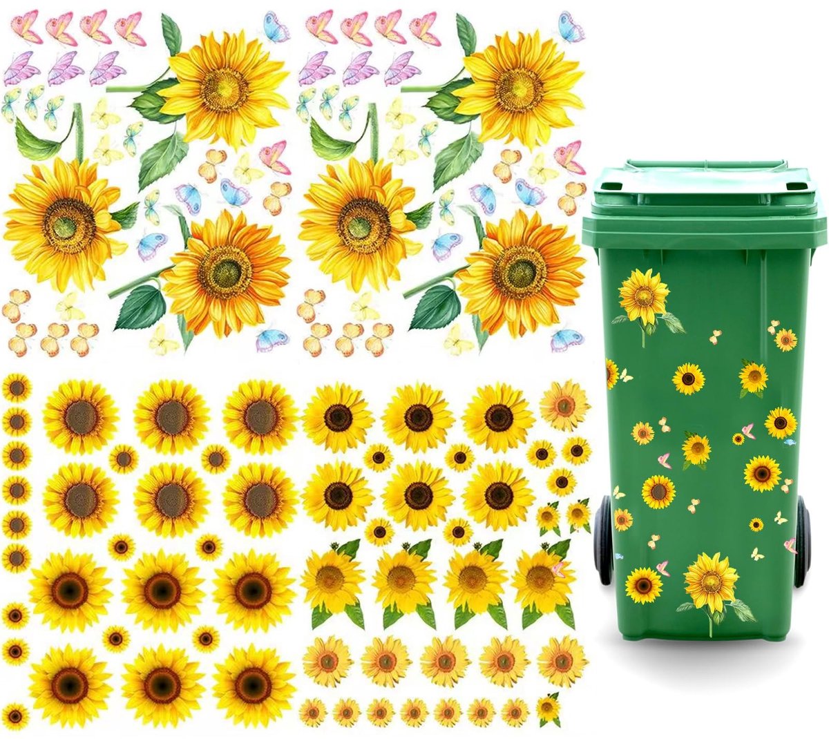 Elzusha - Set van 4 Bloemenstickers voor Vuilnisbakken