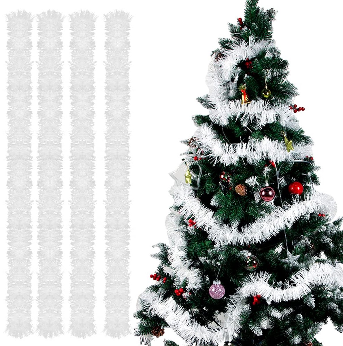 Elzusha - Lametta Kerstslingers - Set van 4 Stuks, 3 Meter voor Decoratie