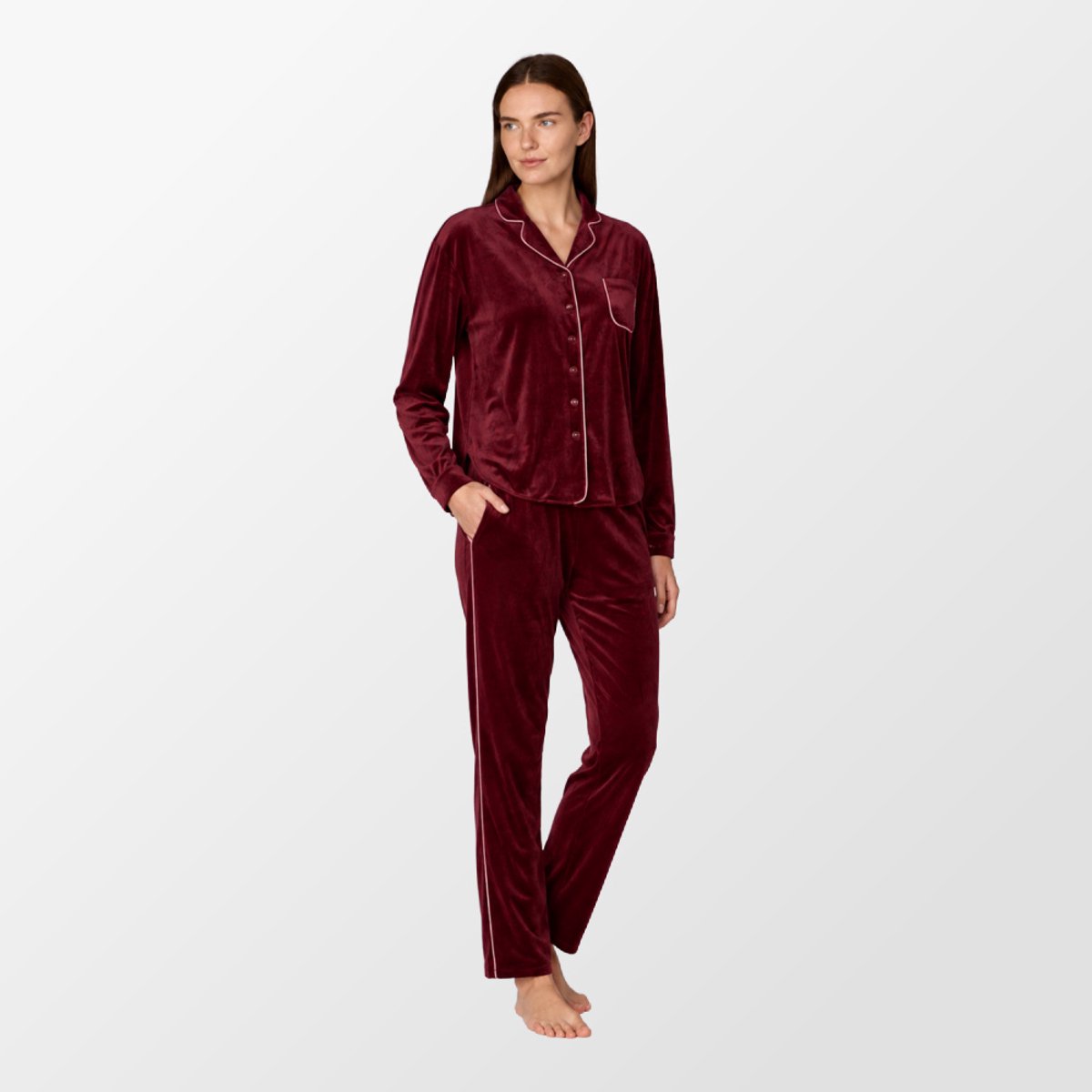 Woody Dames - Pyjama Bordeaux Velours - maat S
