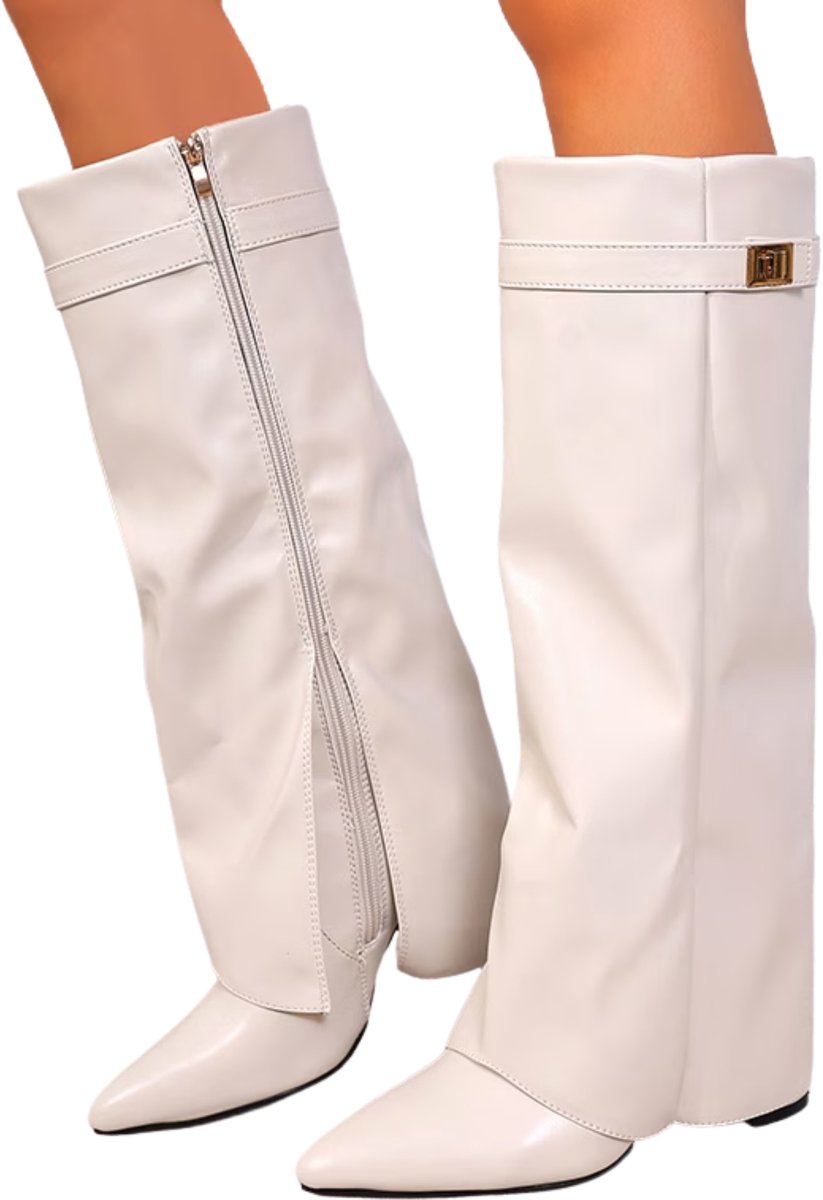 Currero Dames Cowboy Laarzen Hoge Hak Enkellaarzen Kniehoge Western Boots Chelsea 36 Wit