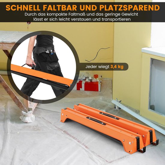 COSTWAY Set van 2 steigerbokken, klapbok, tot 600 kg, werkbokken inklapbaar, opvouwbare bok met handgreep, steunbok, zaaghulp, werkbok, metaal, onderstelbok, zaagblokken, zaagpaard — afbeelding 5