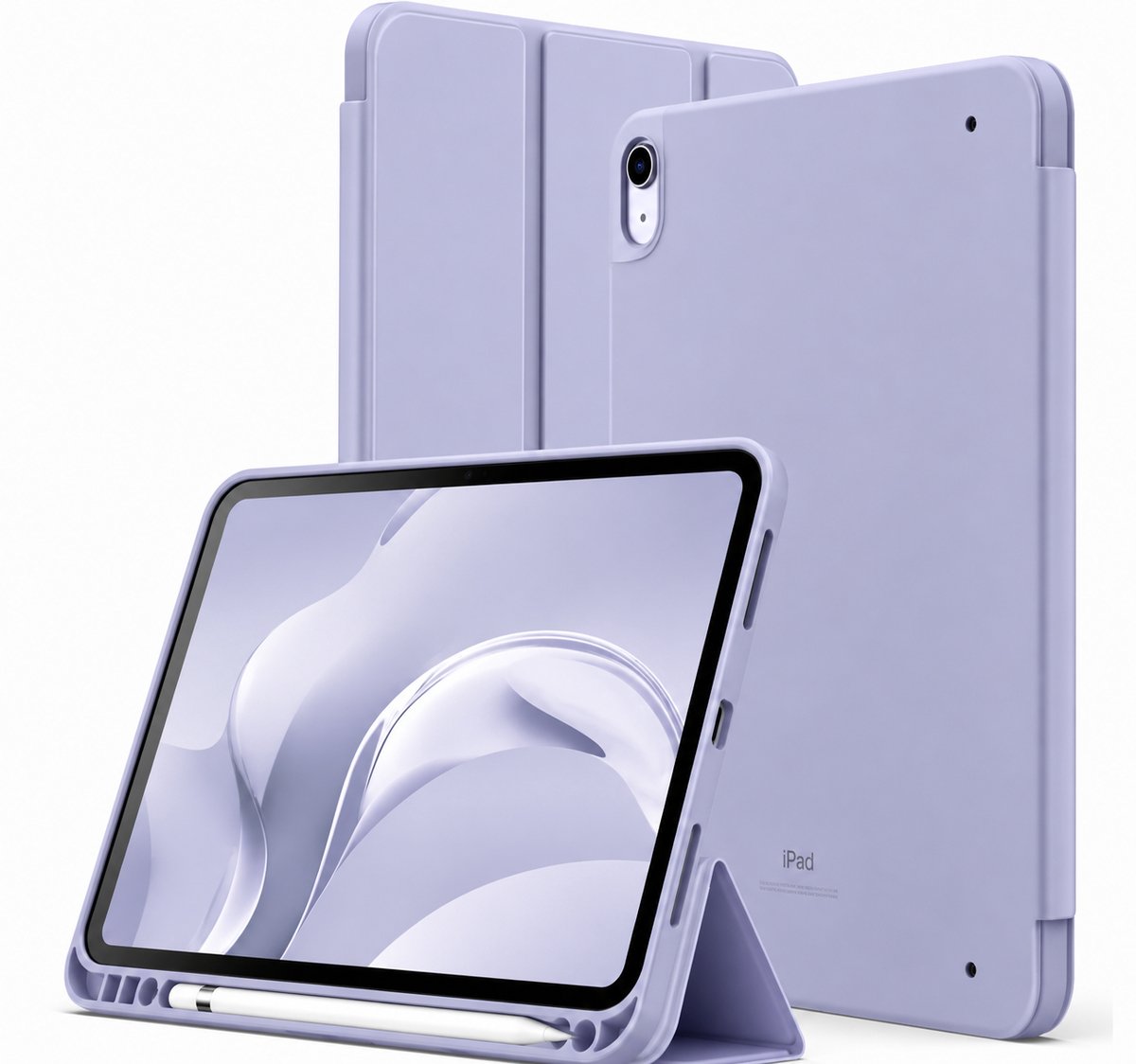 Sounix Tablet hoes Geschikt voor Apple iPad 11 (2025) A16 / Apple iPad 10.9 (2022) - Siliconen Hoesje met Pencilhouder, Smart Cover Achterzijde - Lavendel