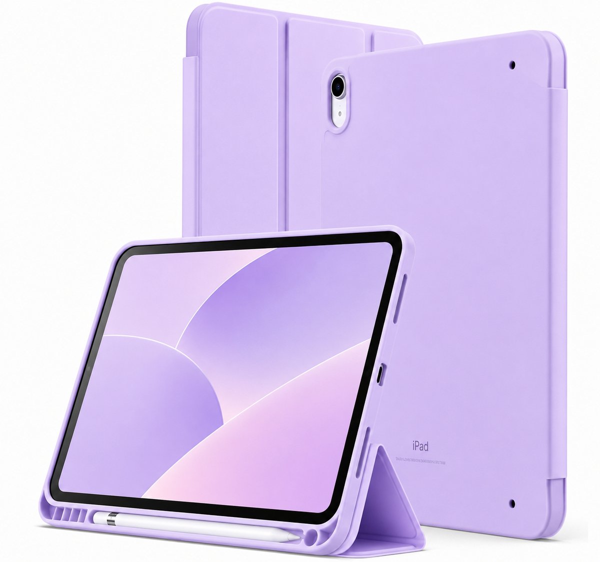 Sounix Tablet hoes Geschikt voor Apple iPad 11 (2025) A16 / Apple iPad 10.9 (2022) - Siliconen Hoesje met Pencilhouder, Smart Cover Achterzijde - Paars