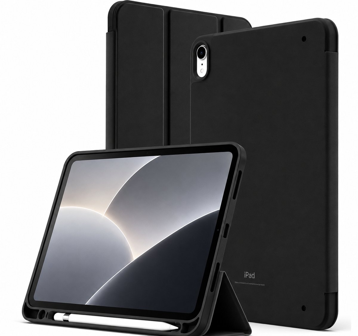 Sounix Tablet hoes Geschikt voor Apple iPad 11 (2025) A16 / Apple iPad 10.9 (2022) - Siliconen Hoesje met Pencilhouder, Smart Cover Achterzijde - Zwart