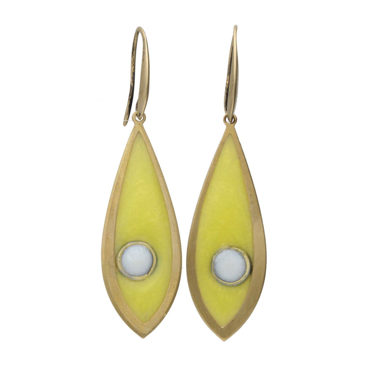 Bela Donaco - Oorbellen – Resin Art – Messing – Gele druppel