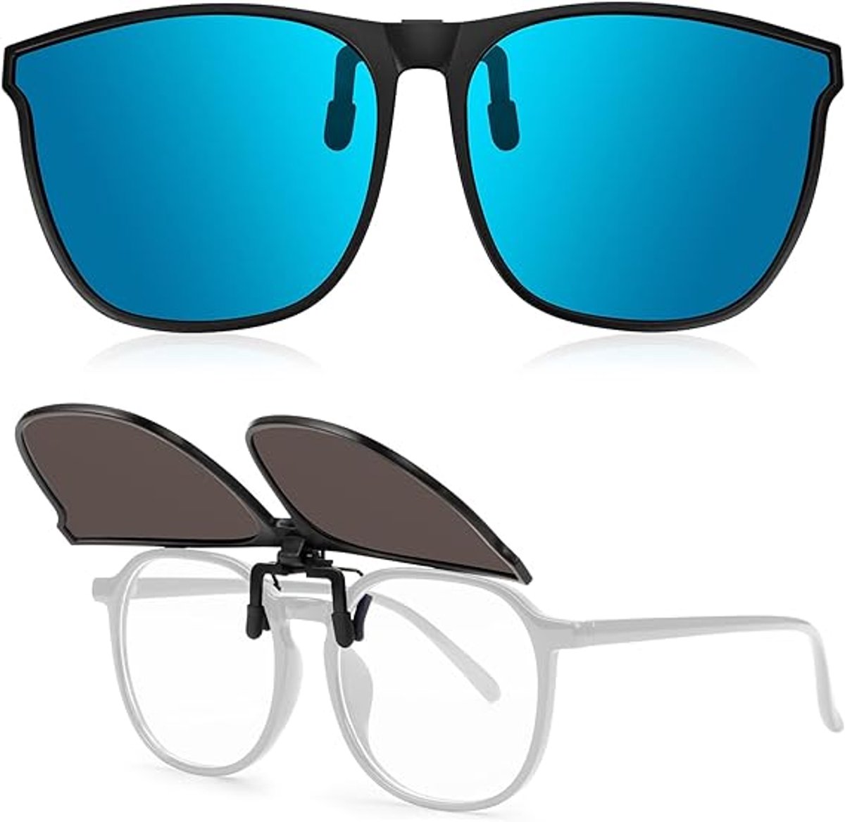 Clip-on zonnebril - Clip on zonnebril heren - Clip on zonnebril dames - Brilclip - Voorzetbril - Zonnebril - UV-bescherming - Unisex - Opklapbare zonnebril - Blauw - 13.3*5.6cm