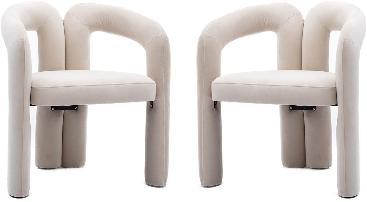 MUVANO Fluwelen Eetkamerstoelen Set Van 2 - Moderne Kuipstoel - Met Armleuning - 64x50,5x71cm - Zitmeubel - Geschikt Voor Woonkamer En Keuken Beige