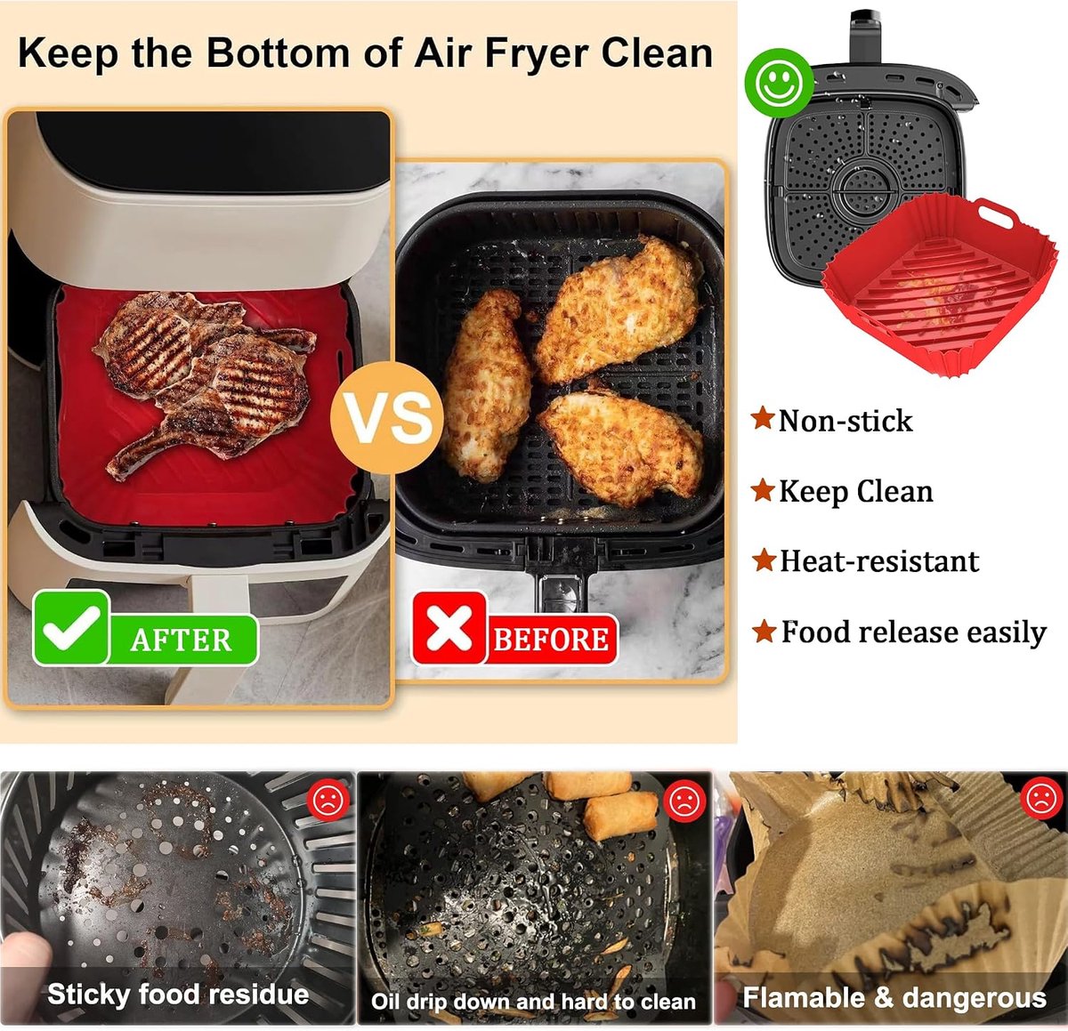 3 stuks - Airpan Silicone Pad - Food Grade Silicone - Bakplaat - Herbruikbaar - Bakpapiervervanger - Bakplaat - Niet-klevend - Geschikt voor airpan, oven, magnetron, taartvorm - Hittebestendig
