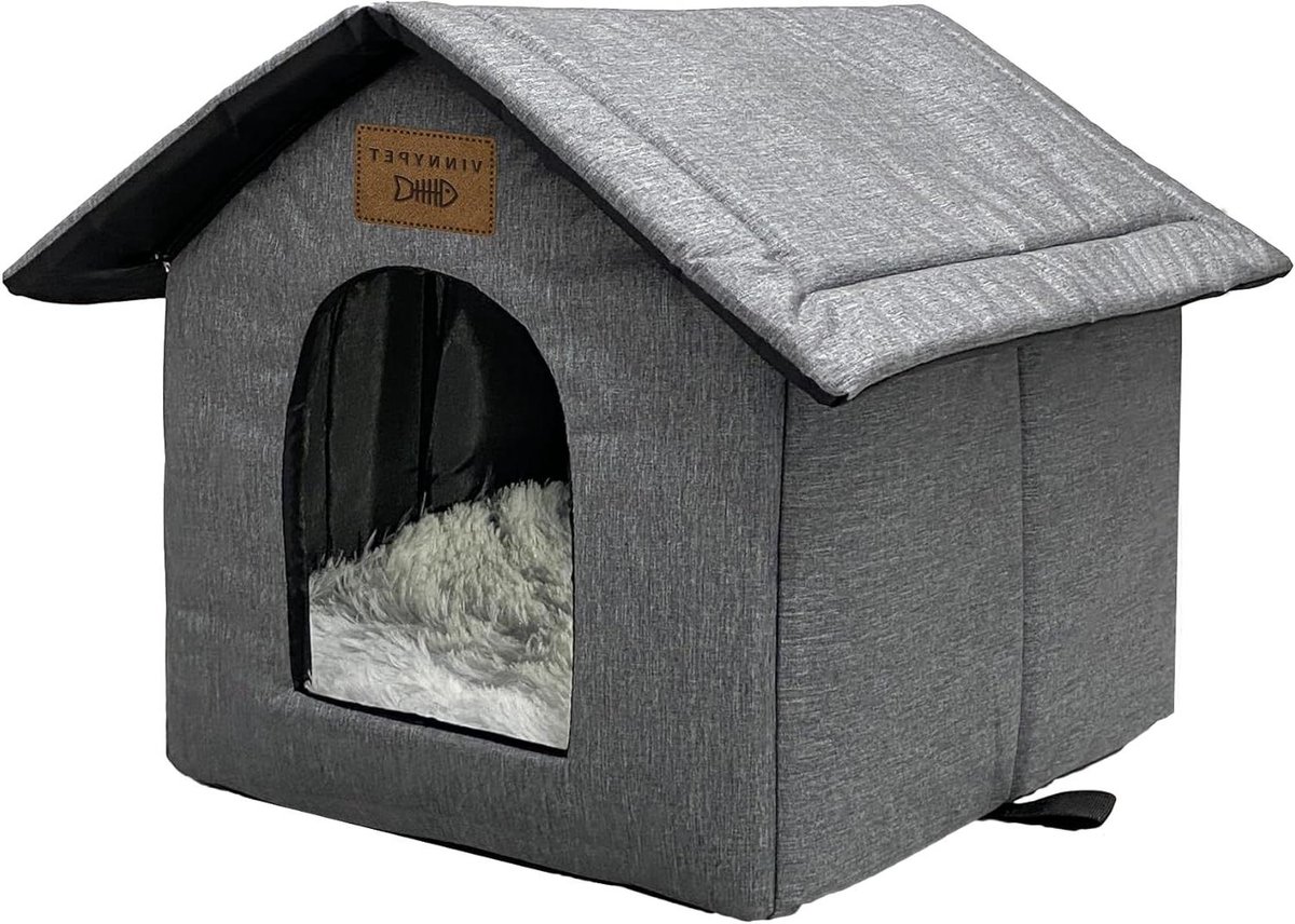 Kattenhuis Buiten - Dierenverblijf - Bescherming Weer - Waterdicht Materiaal - 45 x 40 x 45 cm - Grijs