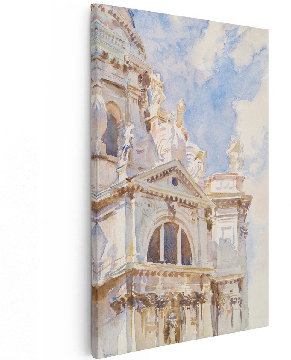 Artaza Canvas Schilderij Basiliek Santa Maria Della Salute - 100x150 cm - Groot - Wanddecoratie Venetië - Muurdecoratie Aquarel - Decoratie Barok Klassiek