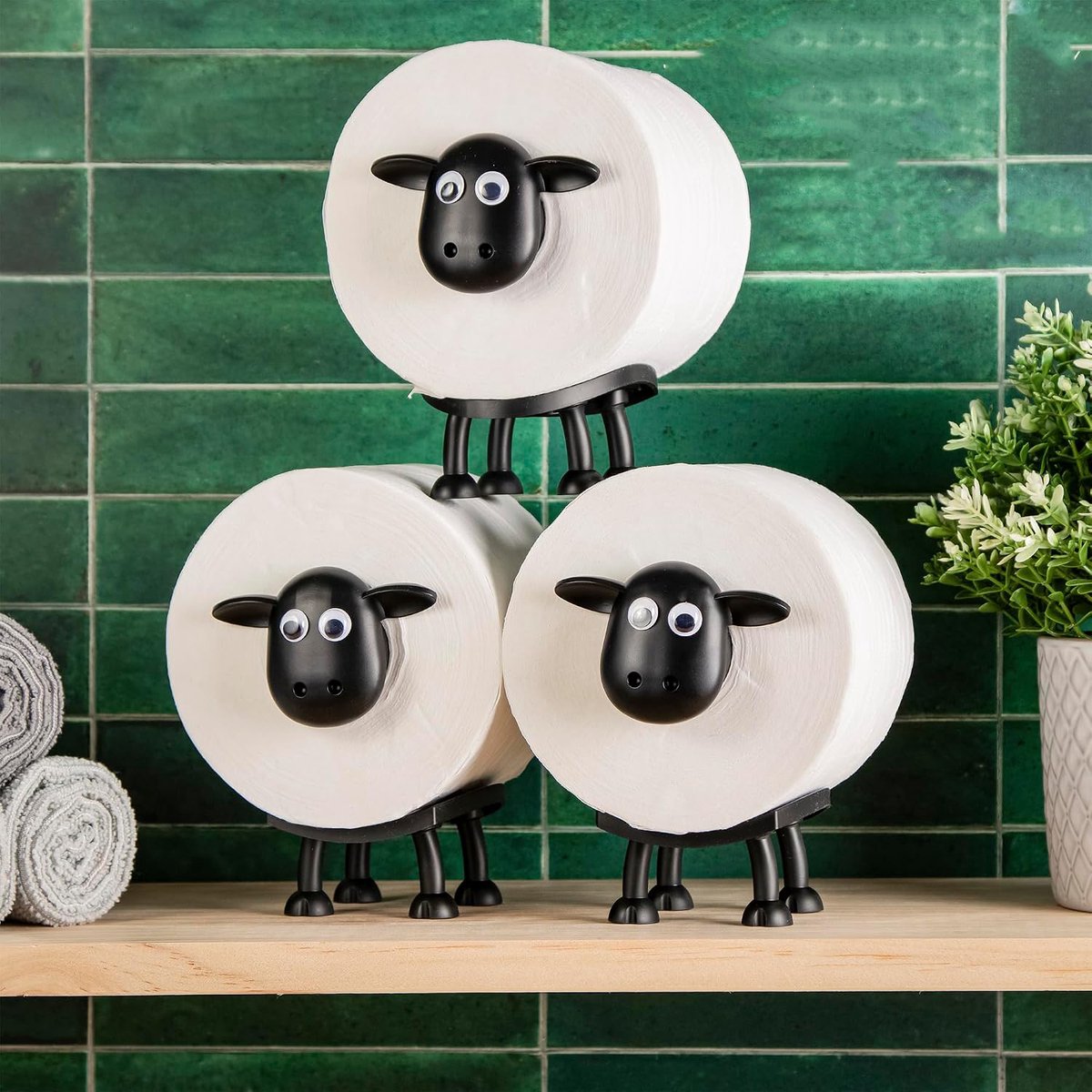 Schaapvormige Toiletpapier Houder (3 Stuks) - Geen Installatie Nodig Vrijstaand Leuke Decoratieve Badkamerorganizer - Ideaal Cadeau Voor Thuis Badkamer En Studentenkamer - Zwart 16x8,5 cm