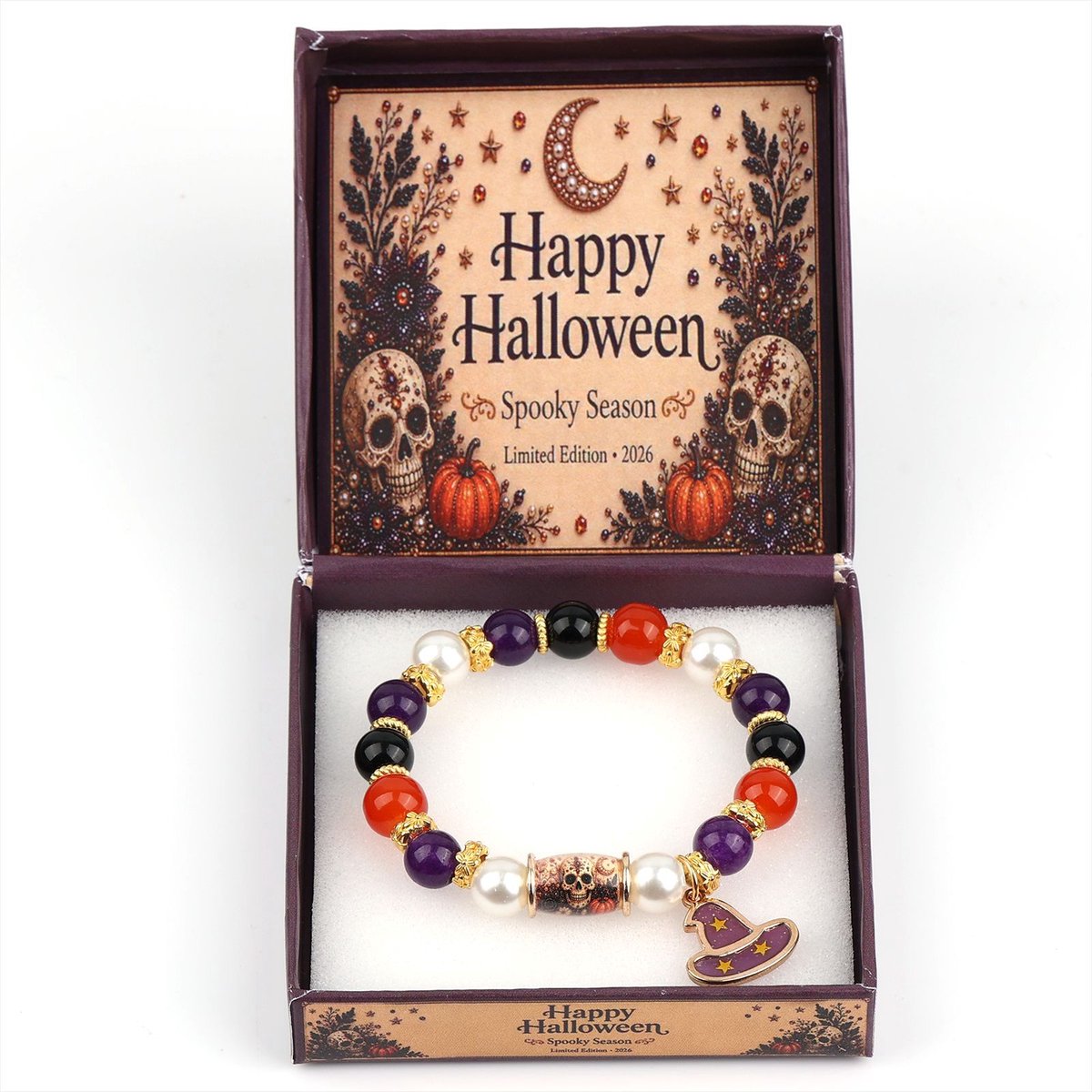 Casalora® Halloween Armband – Pompoen en Spook Sieraden met UV Print Bedels – Feestelijke Halloween Accessoire van Resin en Metaallegering – Cadeau voor Halloween Feest