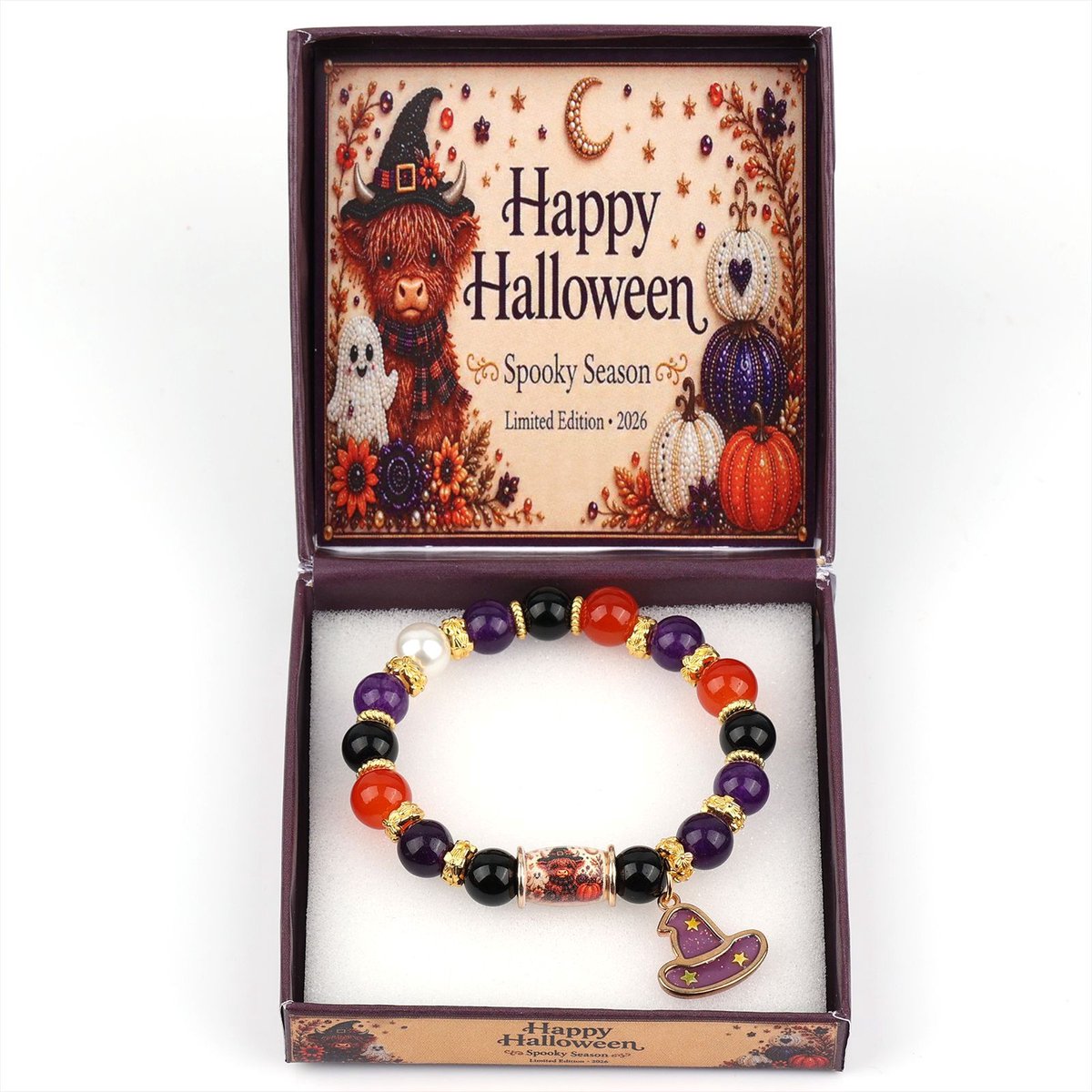 Casalora® Halloween Armband – Pompoen en Spook Sieraden met UV Print Bedels – Feestelijke Halloween Accessoire van Resin en Metaallegering – Cadeau voor Halloween Feest