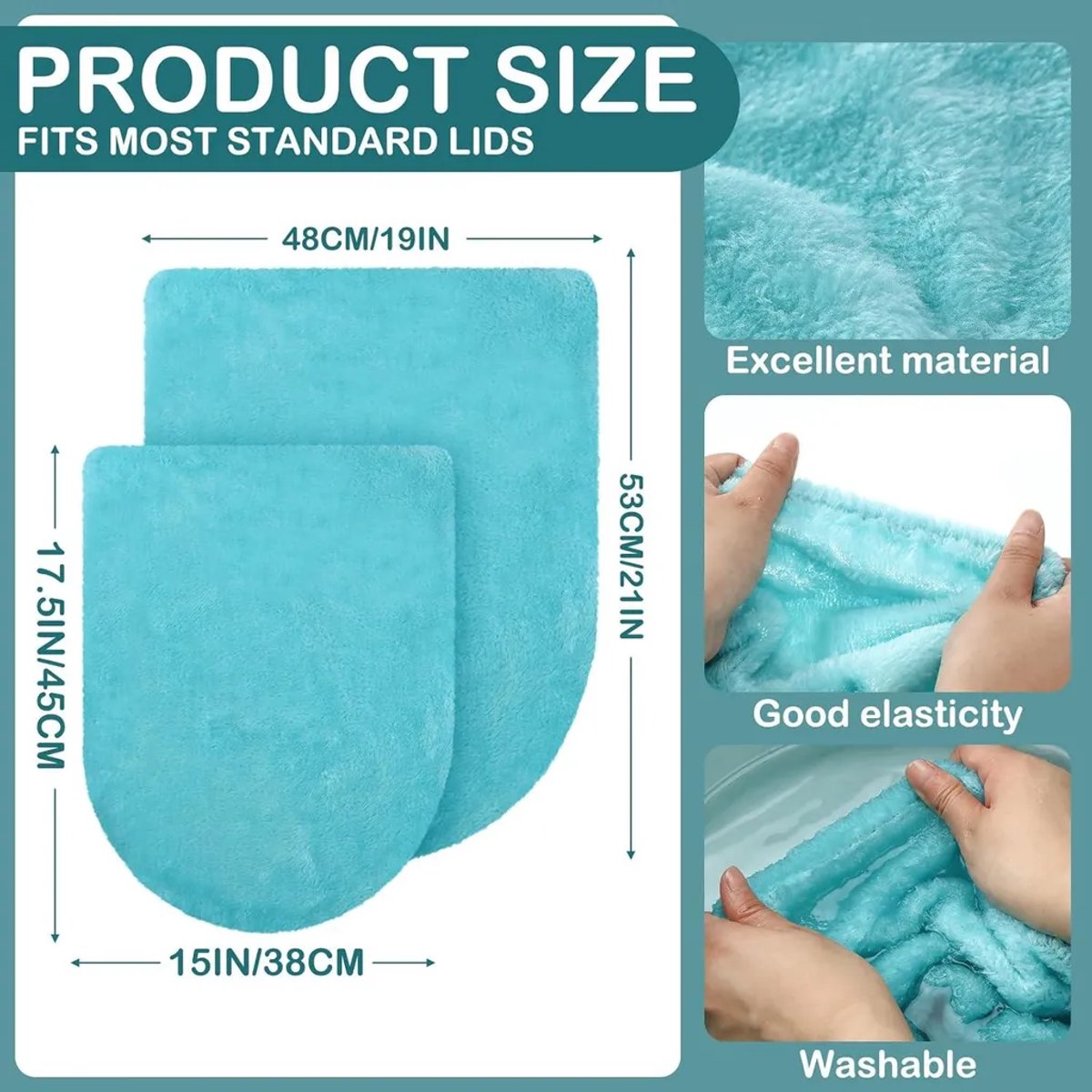 Toiletbrilhoezen, 4 stuks, zachte fluwelen stof, elastische tailleband, Geschikt voor standaard toiletten Geschikt voor een diameter van maximaal 53,3 cm.