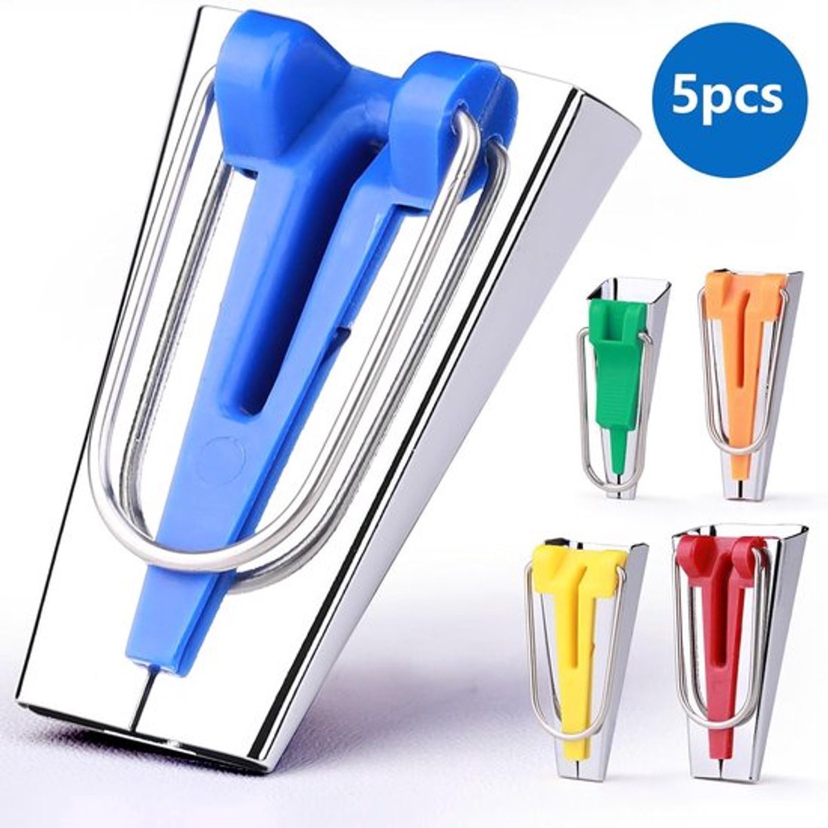 Bias Tape Maker 5 Maten - 6,3 mm 9,5 mm 12,7 mm 19 mm 25,4 mm - Snelle en Eenvoudige Glijdende Bandvormer voor Stof, Quilten en Naaien - Stevige Metalen Constructie - Geschikt voor Alle Soorten Stof