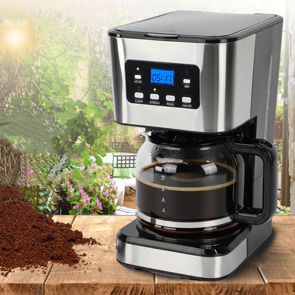 Koffiemachine Van 1,5 Liter Met Timer Isolatiefunctie Anti-Druppelsysteem En Transparant Venster - 950W Snelzetten 2 Uur Warmhouden Automatische Uitschakeling - Voor Thuis Kantoor En Studentenkamers - Zwart En Zilver