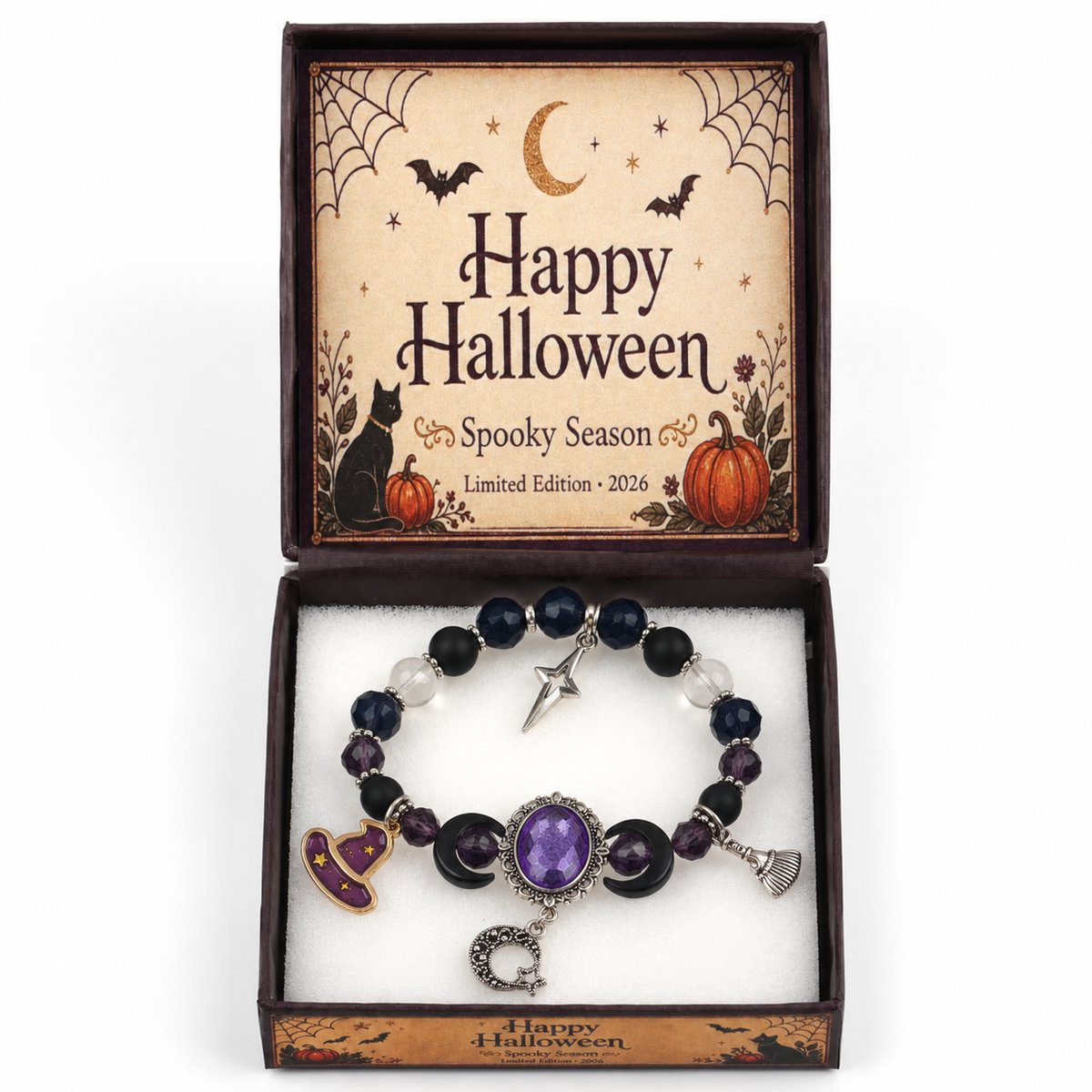 Casalora® Halloween Armband – Pompoen en Spook Sieraden met UV Print Bedels – Feestelijke Halloween Accessoire van Resin en Metaallegering – Cadeau voor Halloween Feest