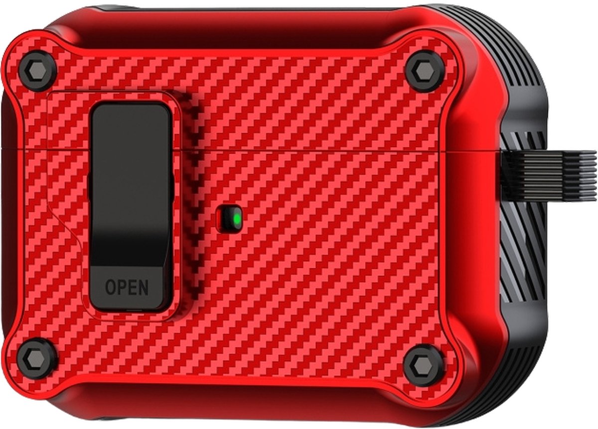 Mobigear Hoesje geschikt voor Apple AirPods Pro 1 Hardcase Hoesje | Mobigear Racing Clip - Rood