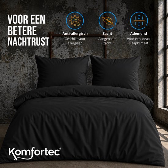 Komfortec Premium Dekbedovertrek 240x220 cm + 2x Kussensloop 60x70 cm - 100% Microvezel - 90 g/m² - 2-Delige Superzachte Beddengoedset - met Rits - Zwart van Merkloos — afbeelding 3