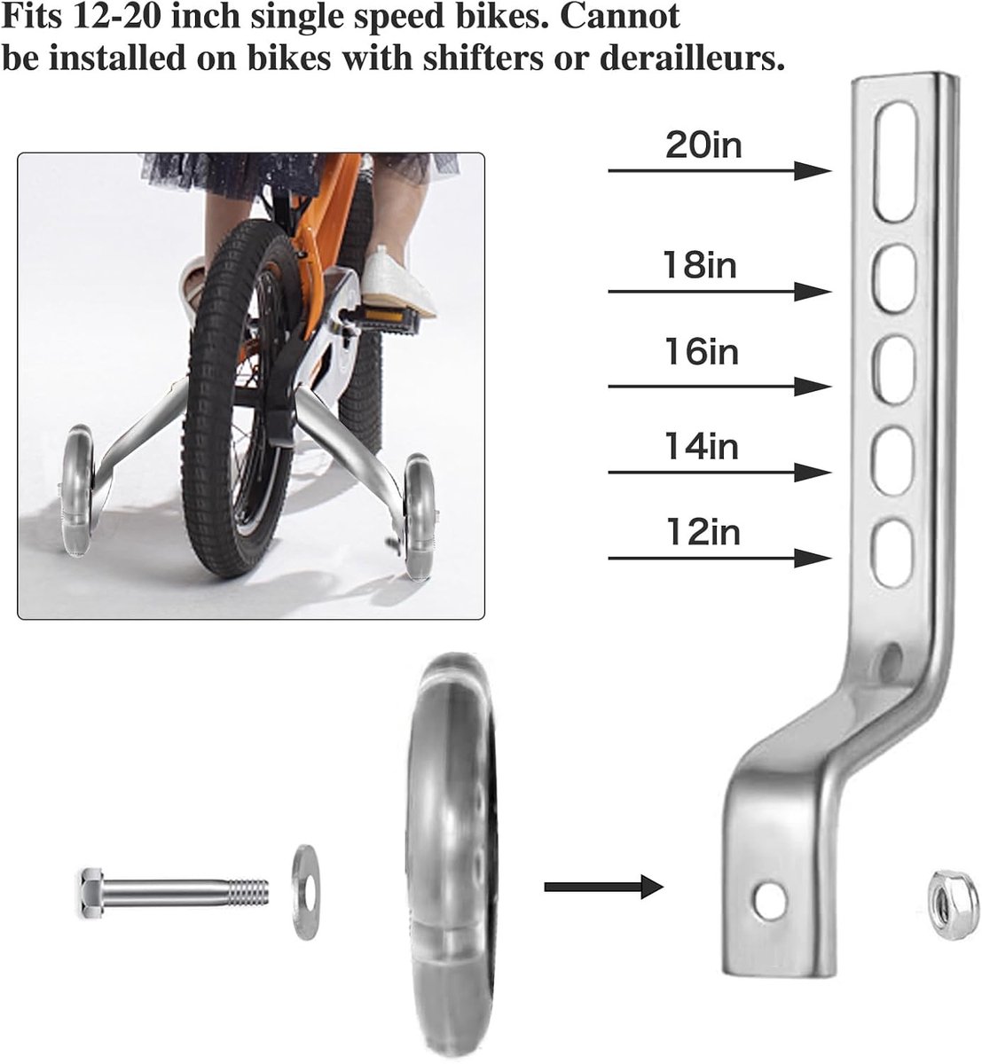 Stabilisatoren voor Kinderfietsen, Ondersteuningswielen voor 12 tot 20 Inch Fietsen, Veiligheid en Stabiliteit voor Kinderen