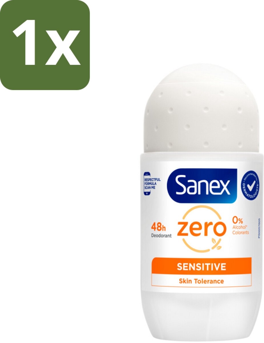 1 x Sanex Deodorant Roller Zero% Sensitive Skin 50 ml - Sanex Deodorant Zero% Sensitive - Alcoholvrije Deodorant - Parabenenvrije Deodorant - Gevoelige Huid - Deodorant Voor Mannen En Vrouwen