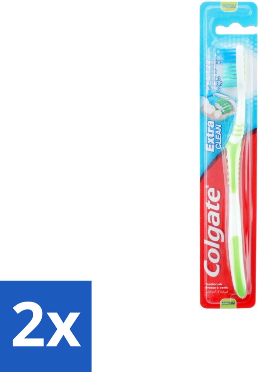 2 x Colgate - Tandenborstel - Extra Clean Medium - 1 Tandenborstel - Tandenborstel - Tandenpoetsen - Tandenborstel Medium - Tandenborstel Gebogen Kop - Tandenborstel Anti-slip