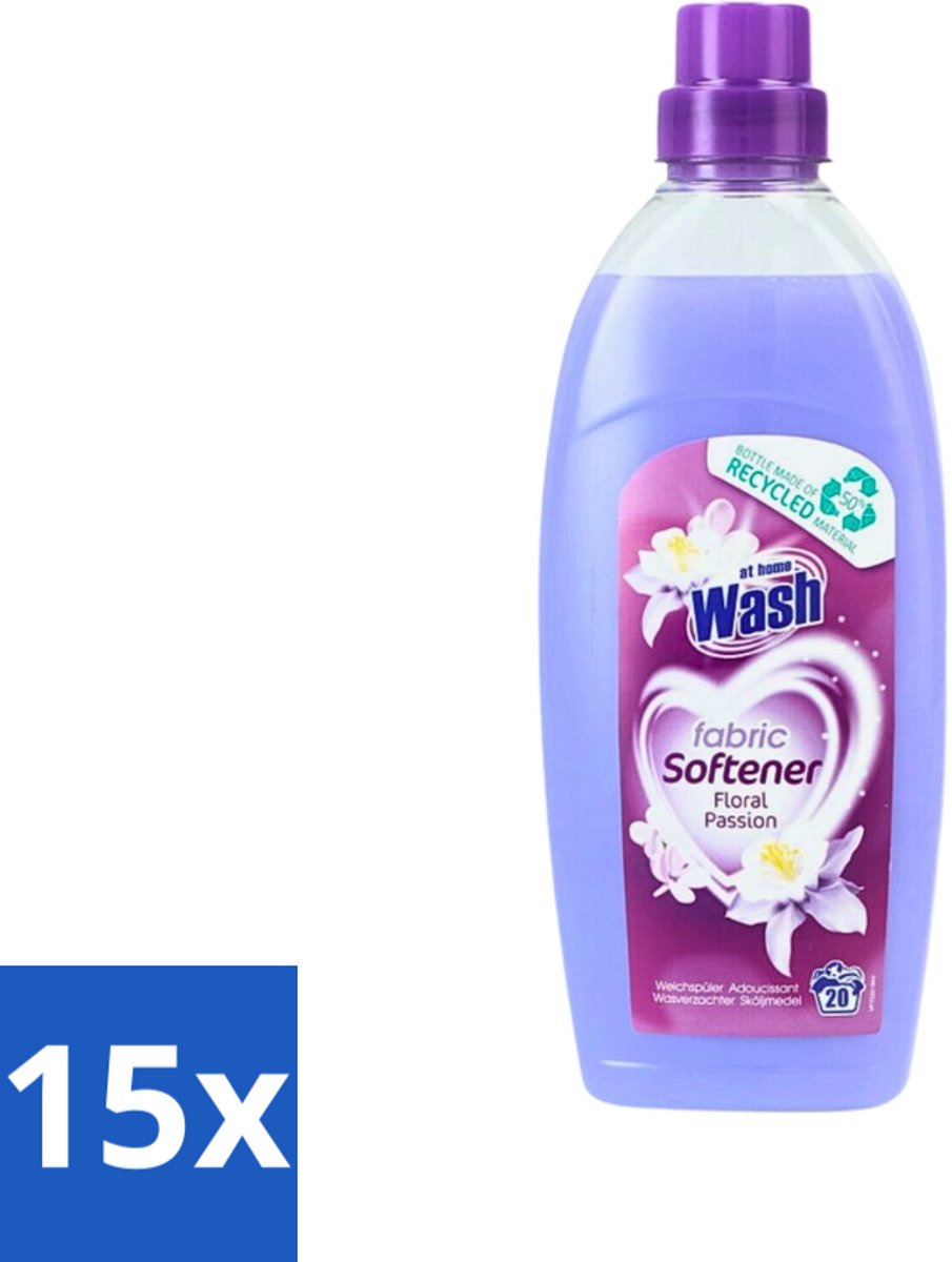 15 x At Home - Wash - Wasverzachter - Floral Passion - 20 Wasbeurten - Wasverzachter - Wasverzachter Floral Passion - Wasverzachter Voor Kleding - Wasverzachter Voor Alle Stoffen - Wasverzachter Voor Katoen