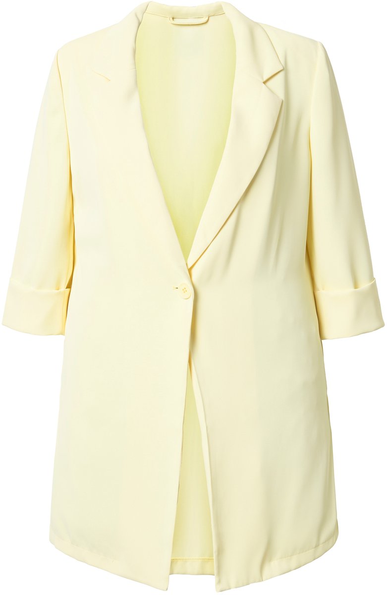 Ulla Popken - Dames - Blazer reverskraag knoopsluiting 3/4-mouwen - Zacht geel - Maat 58+