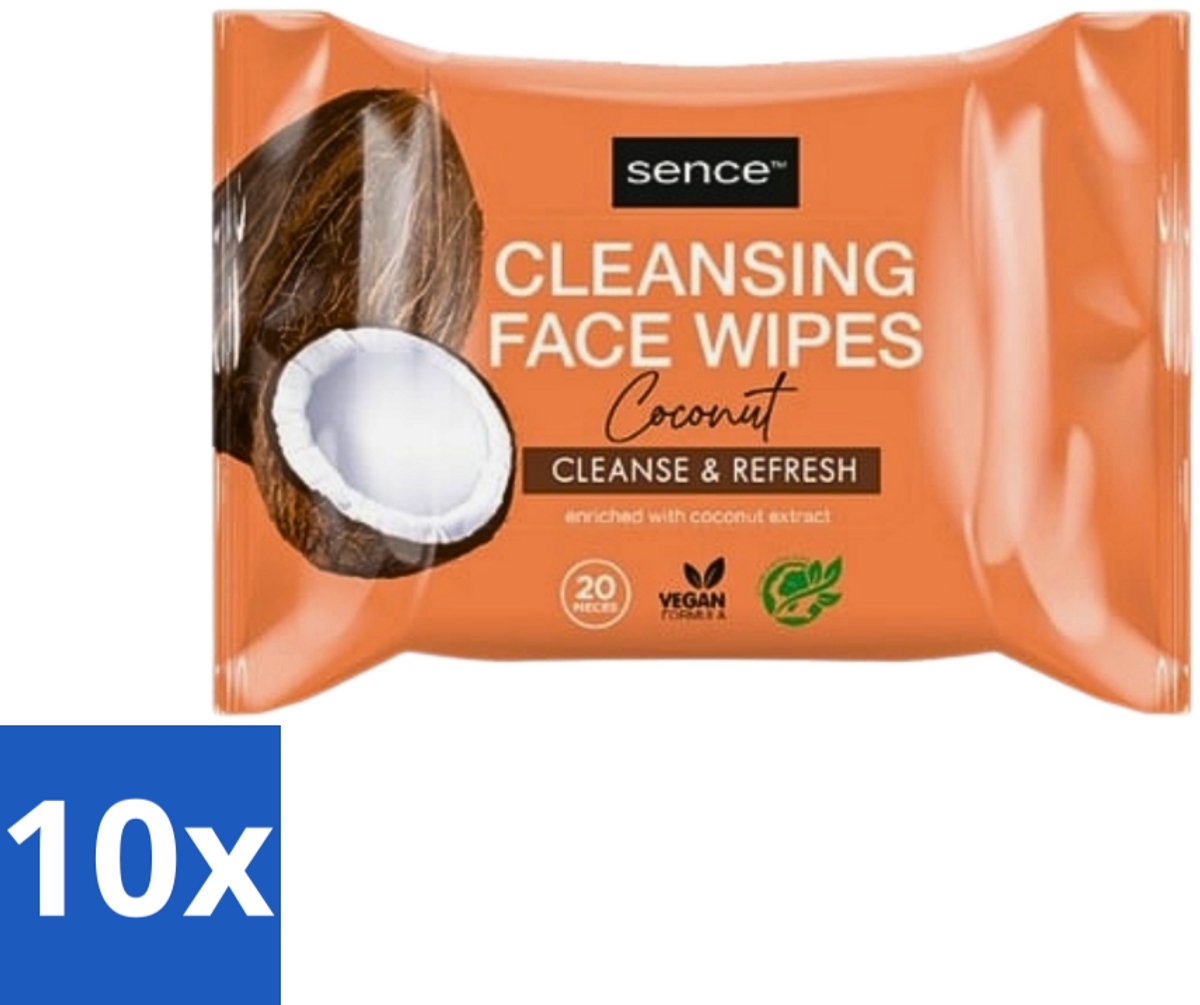 10 x Sence - Coconut - Gezichtsreinigingsdoekjes - Verzorgend - 20 Doekjes - Gezichtsreinigingsdoekjes - Kokos - Huidverzorging - Make-up Verwijderen - Hydrateren