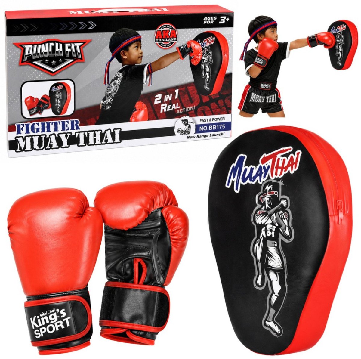 Playos® - 2-in-1 Muay Thai Boksset - met Stootkussen - Boksen - Kickboksen - Sportief Speelgoed - Binnen & Buitenspeelgoed - Muay Thai Training