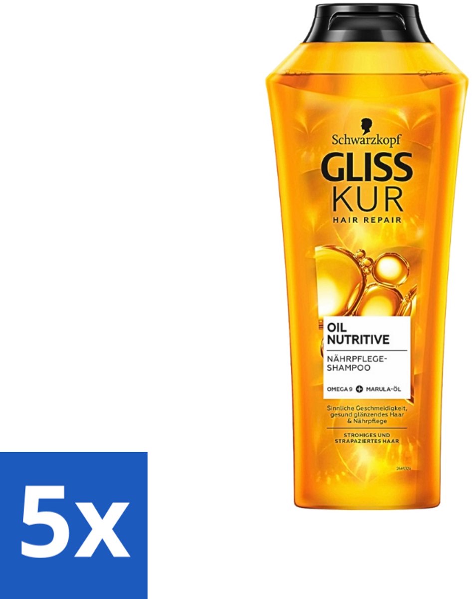 Gliss-Kur - Shampoo - Oil Nutritive - Voedende Shampoo - Voor Stroef & Gespannen Haar - 400 ml - Bulkverpakking - 5 stuks