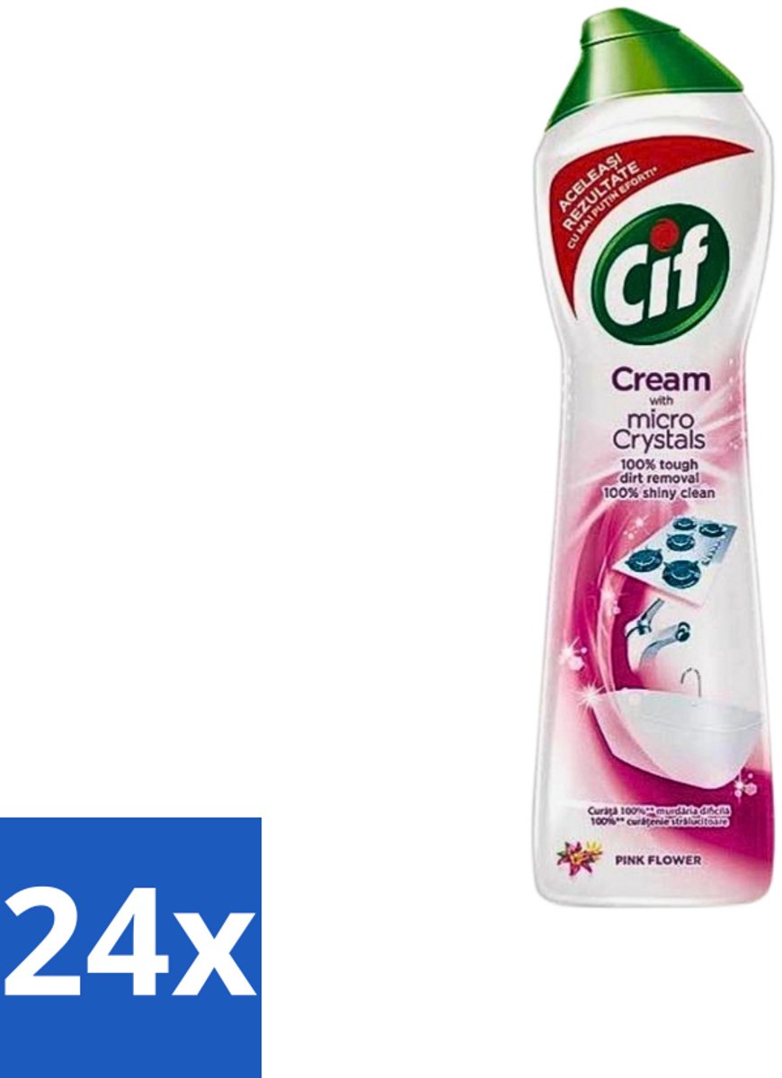 24 x Cif - Badkamer & Keuken - Schuurmiddel - Cream Pink Flower - 500ml - Cif Schuurmiddel - Schuurmiddel - Reinigingsmiddel - Vuil Verwijderen - Vet Verwijderen