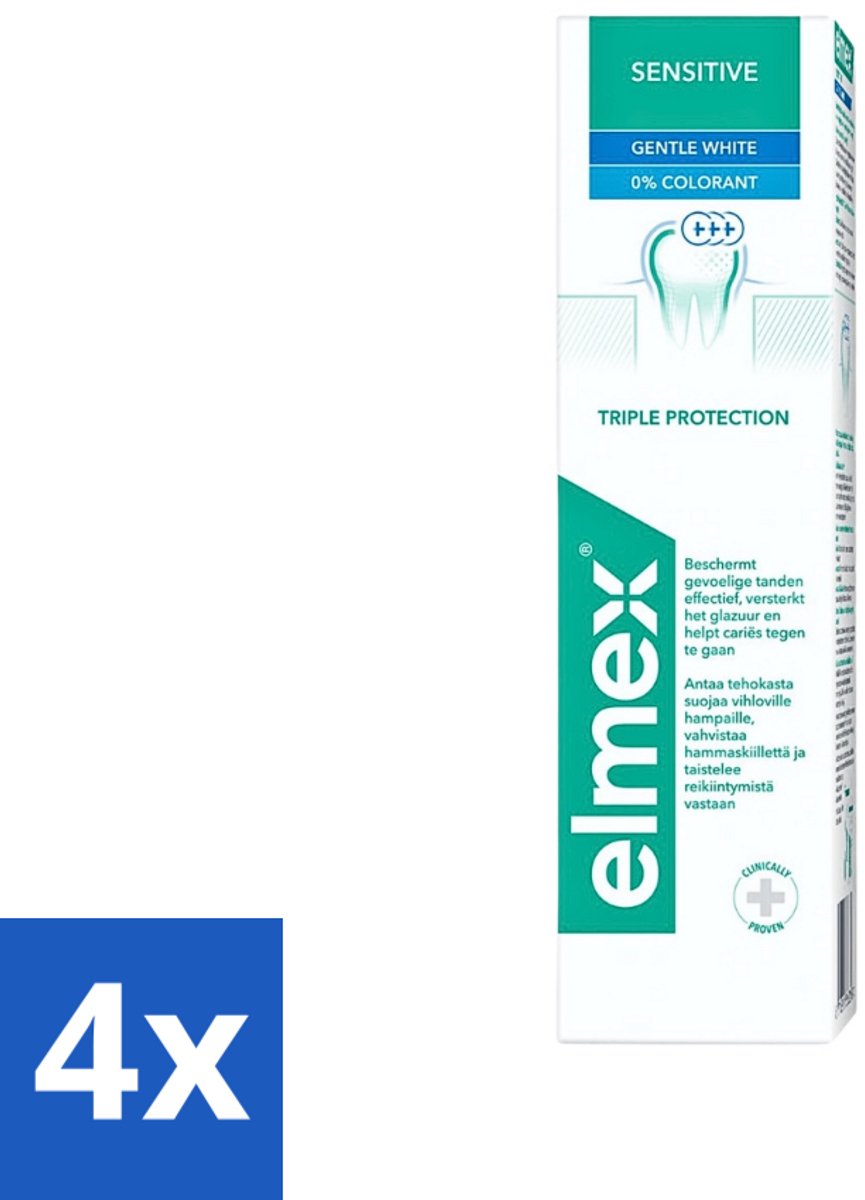 4 x Elmex - Tandpasta - Sensitive Whitening - Triple Protection - 75 ml - Gevoelige Tanden - Tandpasta - Mondgezondheid - Witte Glimlach - Bacteriënbestrijding